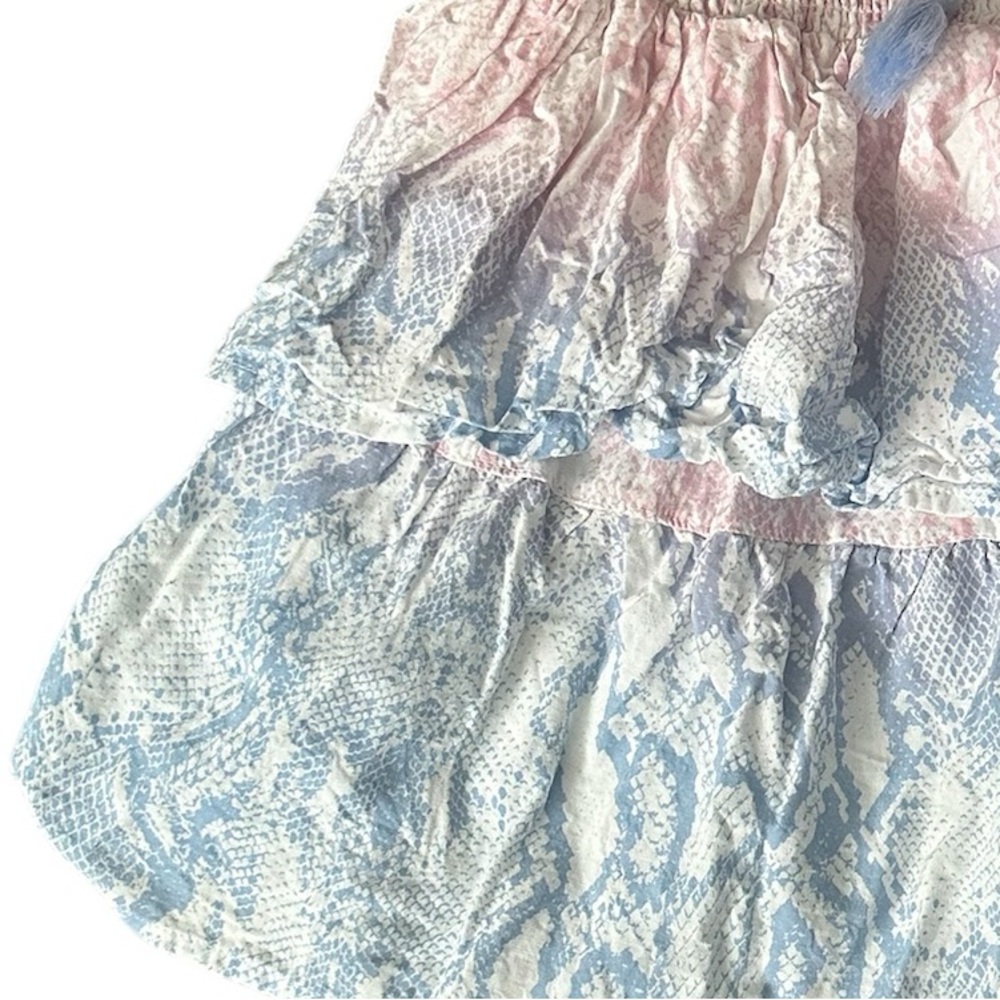 Surf Gypsy Tiered Ruffled Beach blue pink snakeskin smocked coastal mini skirt M - Picture 8 of 11